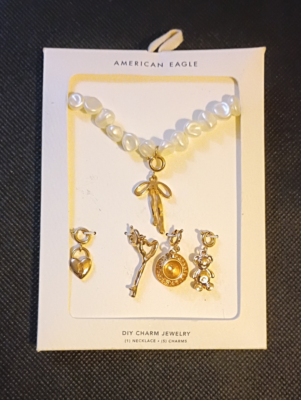 American Eagle Outfitters White Pearl Beaded Necklace with Gold Charm Set